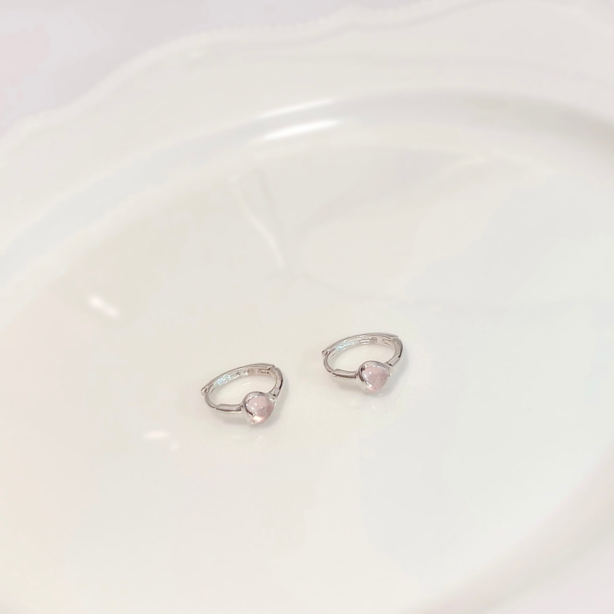 Heart Shape Rose Quartz Hoop Earrings