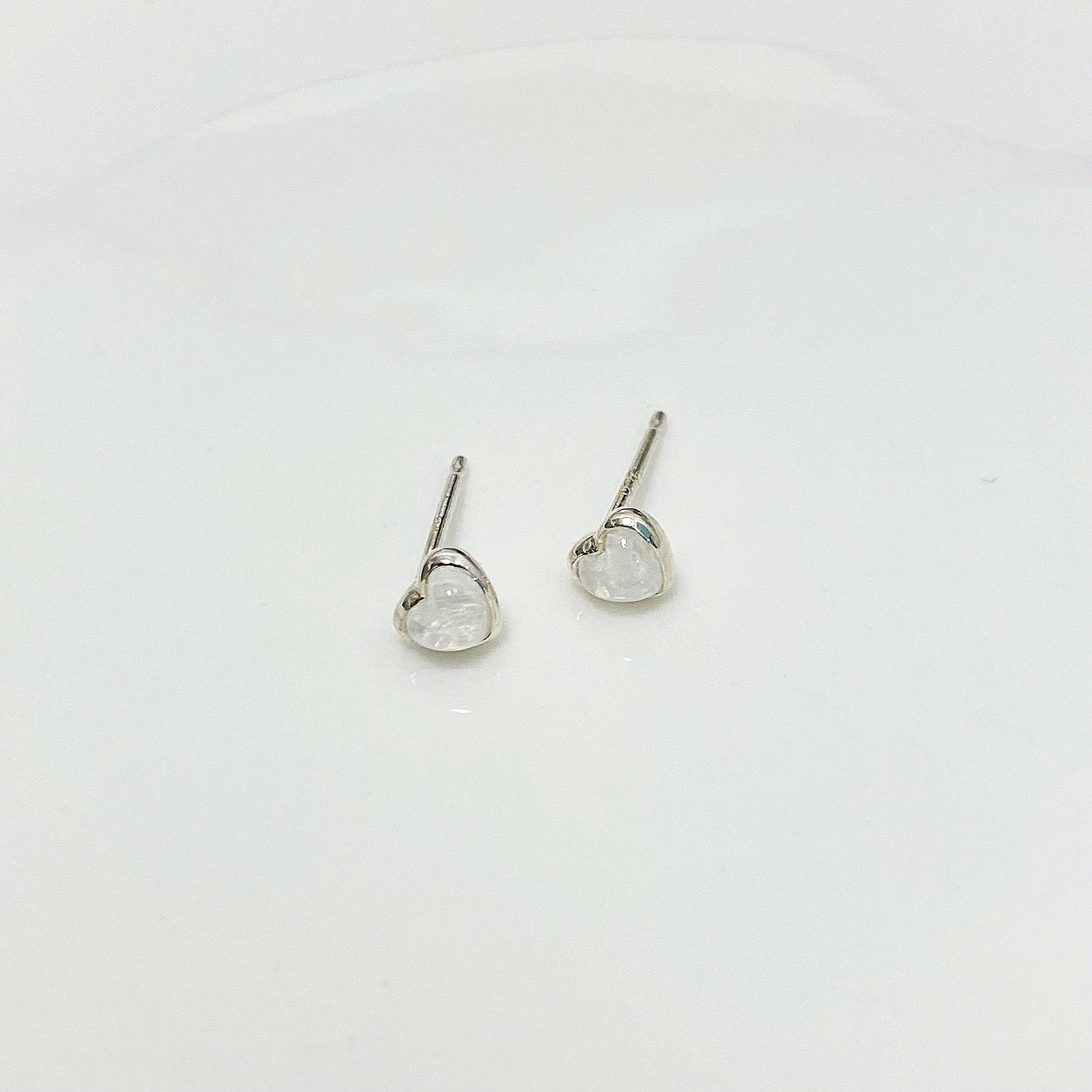 Heart Shaped Moonstone Stud Earrings