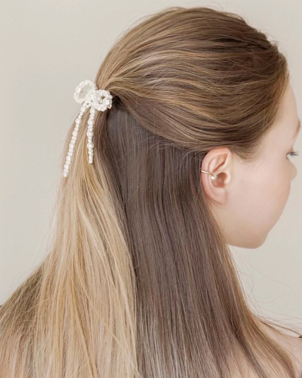 Joanna Pearl Ribbon Hair Clip With Crystals