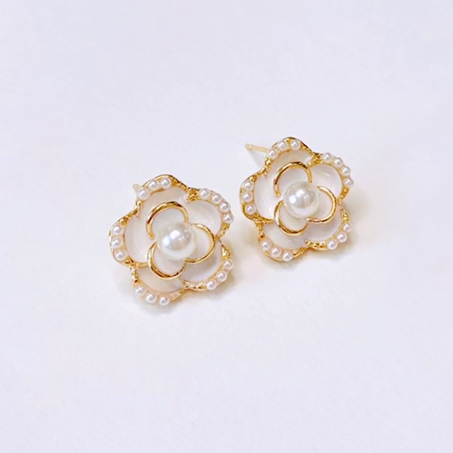Camellia Earrings With Pearls